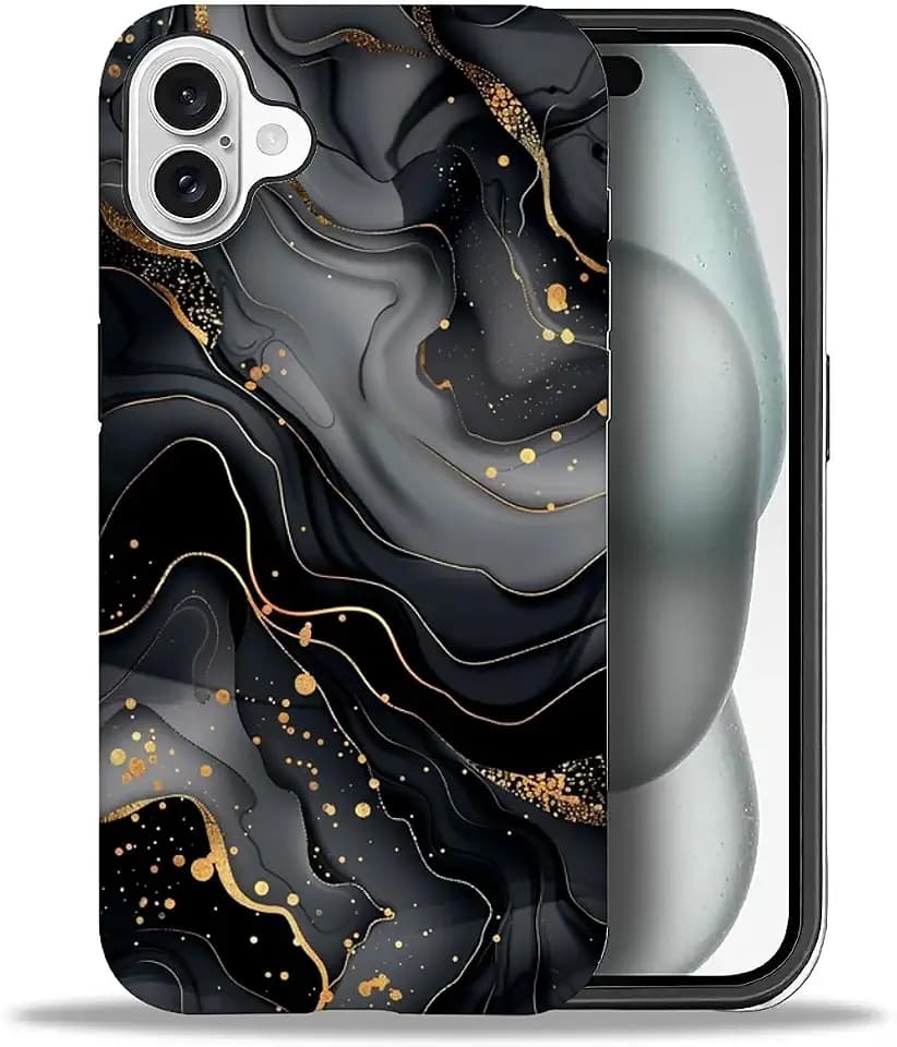 für iPhone 16 Hülle Stoßfest rutschfest, Kamera Schutz durch erhöhte Kanten-Dünn & Leicht Handyhülle mit Grauer Marmor Design