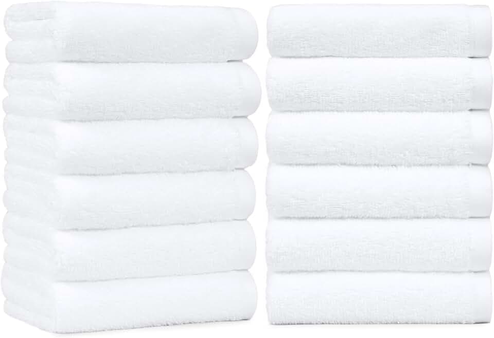 Amazon Basics Soft and Thick Cotton Hand Towels for Bath, Kitchen, Gym, 16 x 26 in, White, 12-Pack