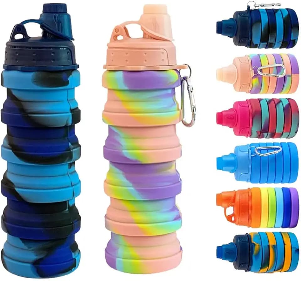 Collapsible Water Bottles 2 pack 500ML (Blue Camo + Pink)
