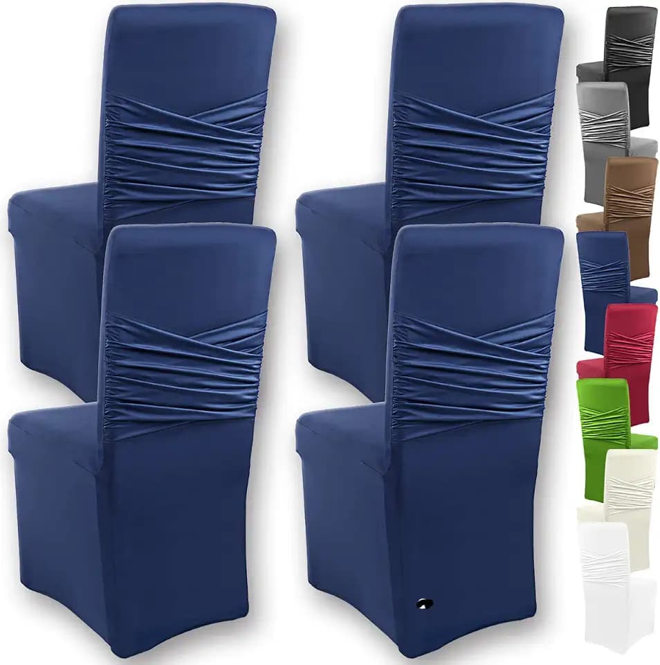 Gräfenstayn 4er-Set Stretch-Stuhlhusse Victoria - runde und eckige Stuhllehnen - VORTEILSPACKUNG - bi-elastische Passform mit Öko-Tex Siegel Standard 100: „Geprüftes Vertrauen“ (Blau)