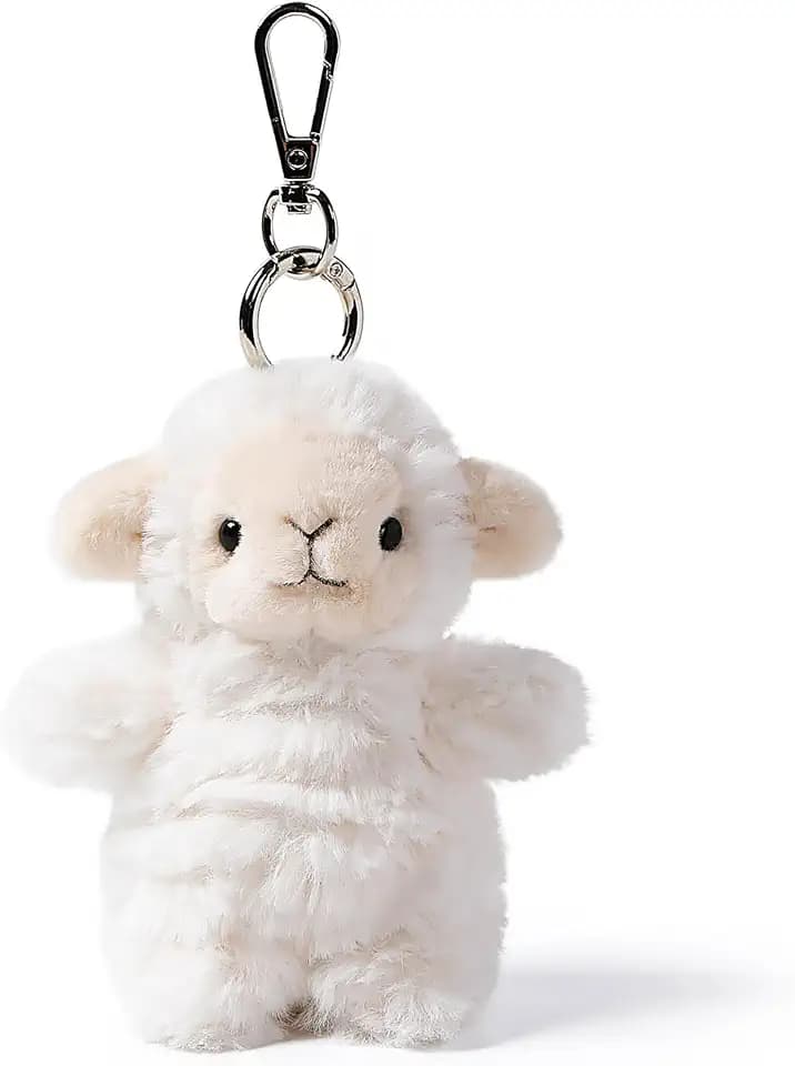 Plush Bag Charm - Caring Mother Sheep - White Stuffed Animal Clip Keychain, Backpack Ornament, Travel Accessory, Companion Keepsake, Kids 3+