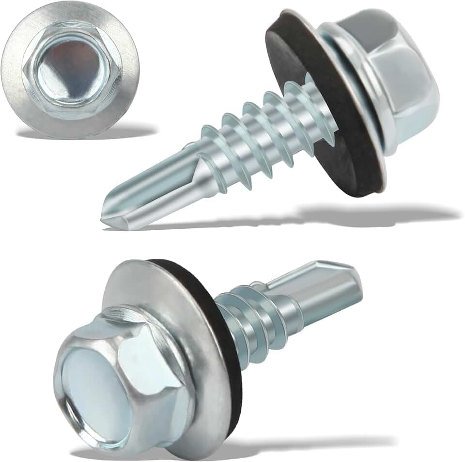120 Stück Trapezblechschrauben Selbstschneidende Schrauben 4,8 x 16 mm Sechskant Spenglerschrauben mit Dichtscheibe Verzinkt Blechschrauben Bohrschrauben Metalldachschrauben(Silber)