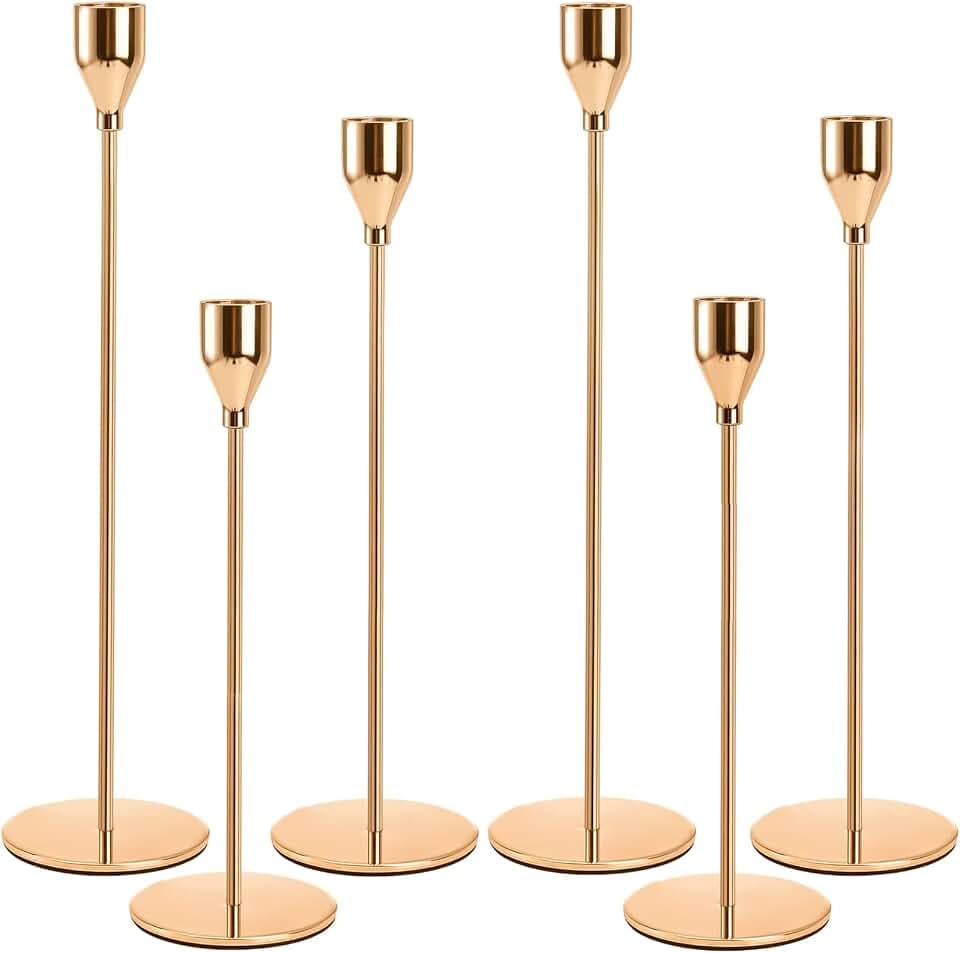 Kerzenständer Gold 6er Set,Kerzenständer Metall Kerzenhalter,Vintage Kerzenhalter für Wohnkultur, Hochzeit, Schrankdekoration, Wohnkultur, Candlelight Dinner