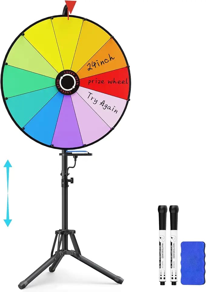 KOOV 24 Inch Prize Wheel with Tripod Stand, 12 Slots Color Spin Wheel