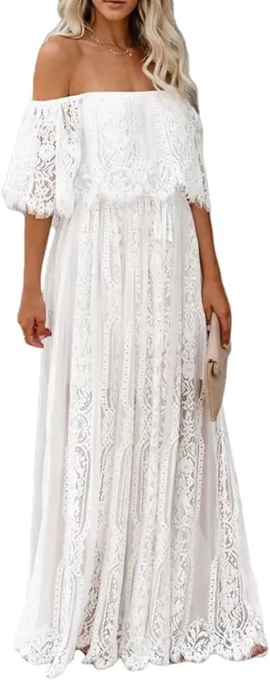 MERMAID'S CLOSET Schulterfreies Maxikleid für Damen, Blumenspitze, Boho, fließend, für Hochzeit, Gast, formelle Party, lange Kleider für Frühling