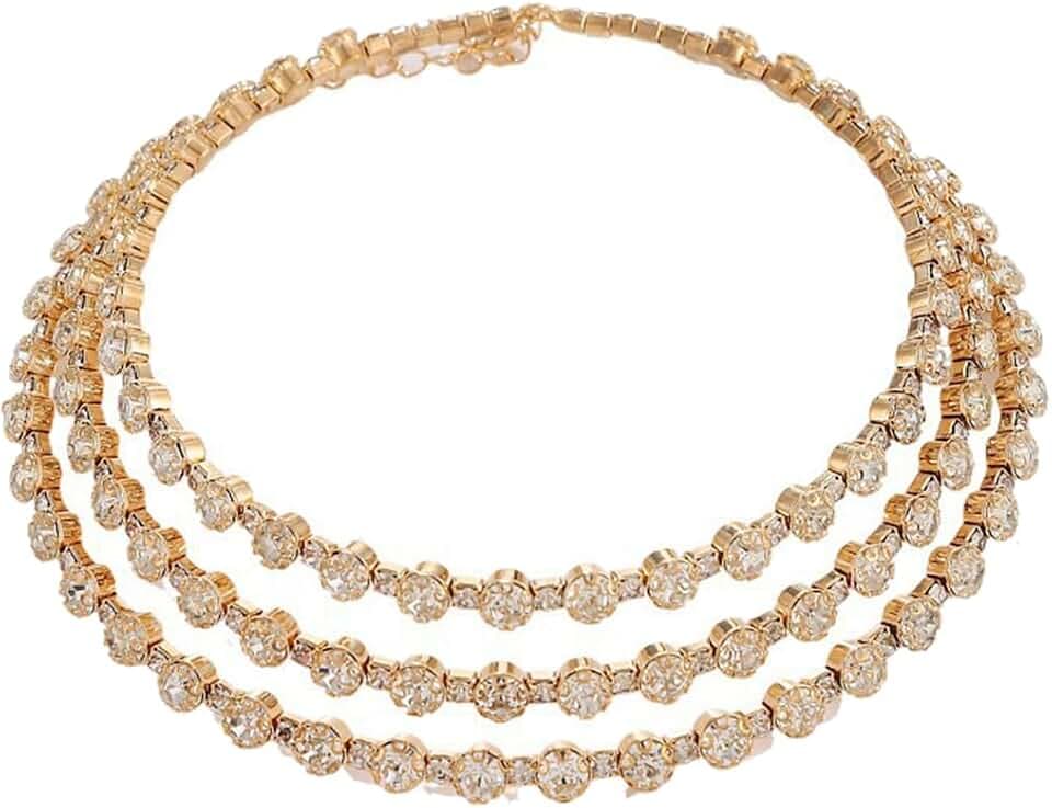 Silver Rhinestone Necklace for Women Sparkly Tennis Choker Necklaces for Woman Layered Wedding Necklaces for Brides Rhinestone Jewelry