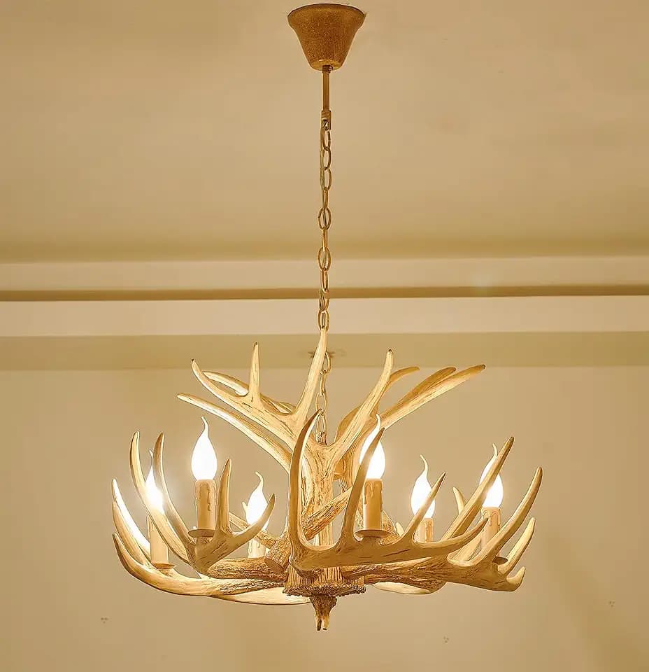 Rustic Antler Chandelier Lighting,Retro Deer Antler Chandelier 6 Light,E12 Base, Deer Horn Ceiling Pendant Light Fixtures for Home Hotel Store (6 lamp arms + 3 arms)