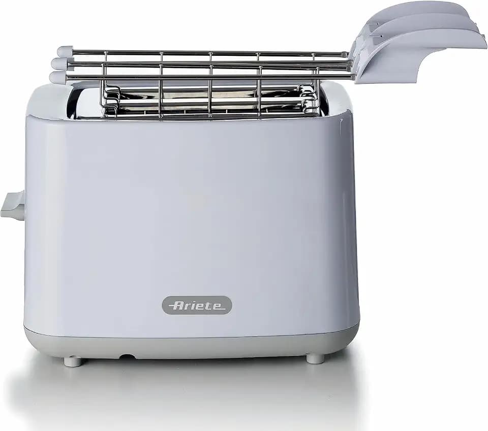 Ariete Breakfast 147 Toaster, Toaster mit 7 Bräunungsstufen, Automatischem Auswurf, Herausnehmbarem Krümelfach, Stopptaste, Inklusive Edelstahlzange, 760W, Weiß