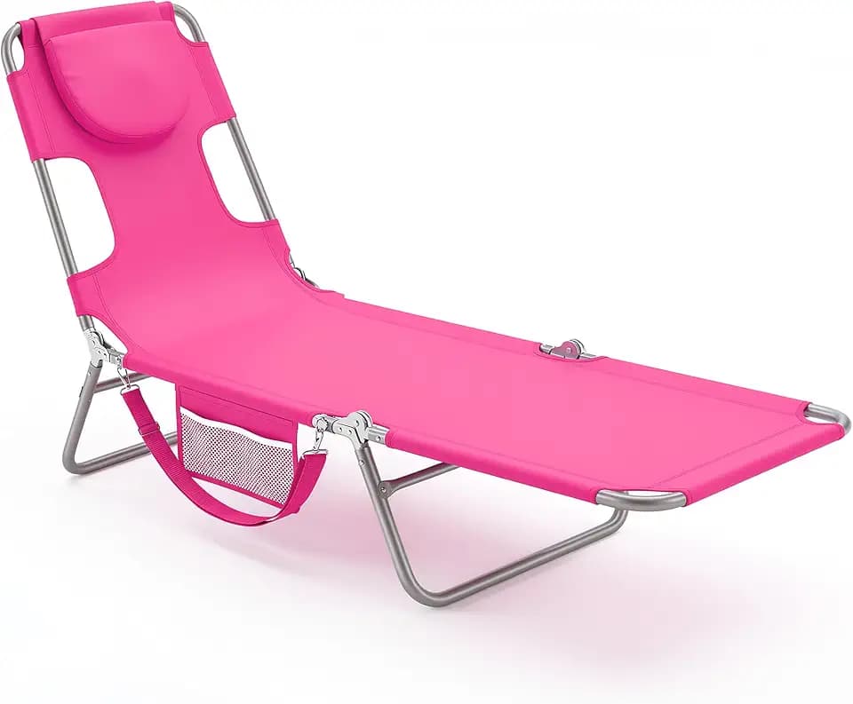 DUMOS Lounge Chair Outdoor, Beach Tanning Chair with Face Hole, Pink