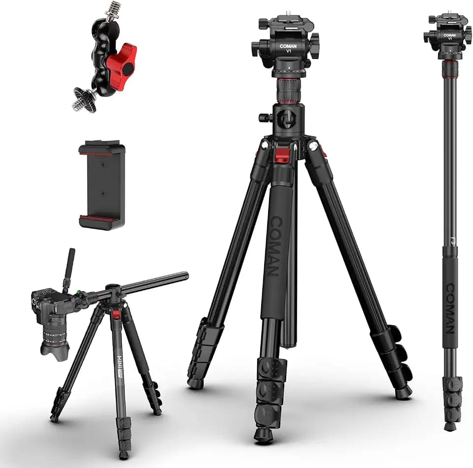 COMAN 72" Overhead Tripod with Fluid Head, Max Load 11lbs for Camera Phone
