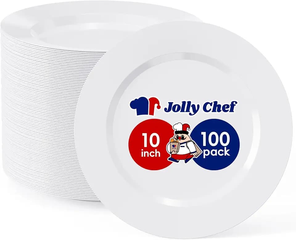 100PCS Plastic Plates 10 Inch Heavy Duty Disposable Plates for Everyday Use