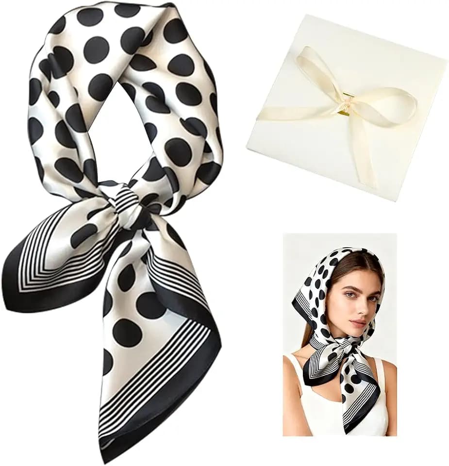 Damen Halstuch aus Kunstseide Grafikdruck Klein Weich Quadratisch, verschiedene Muster Druckschal Elegantes Accessoire 70cm x 70cm Quadratisches Tuch Schals Kopf Hals Polka Dots Schal Halstuch