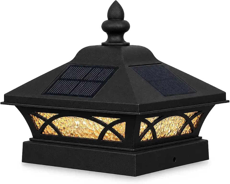 Classy Caps 4x4 Coventry Solar Post Cap - Fits 3.5"x3.5", 4"x4", 4.25"x4.25" & 4.5"x4.5" Deck & Fence Posts - Black Aluminum & Glass - Warm/Cool Light Color Modes - SLV445B