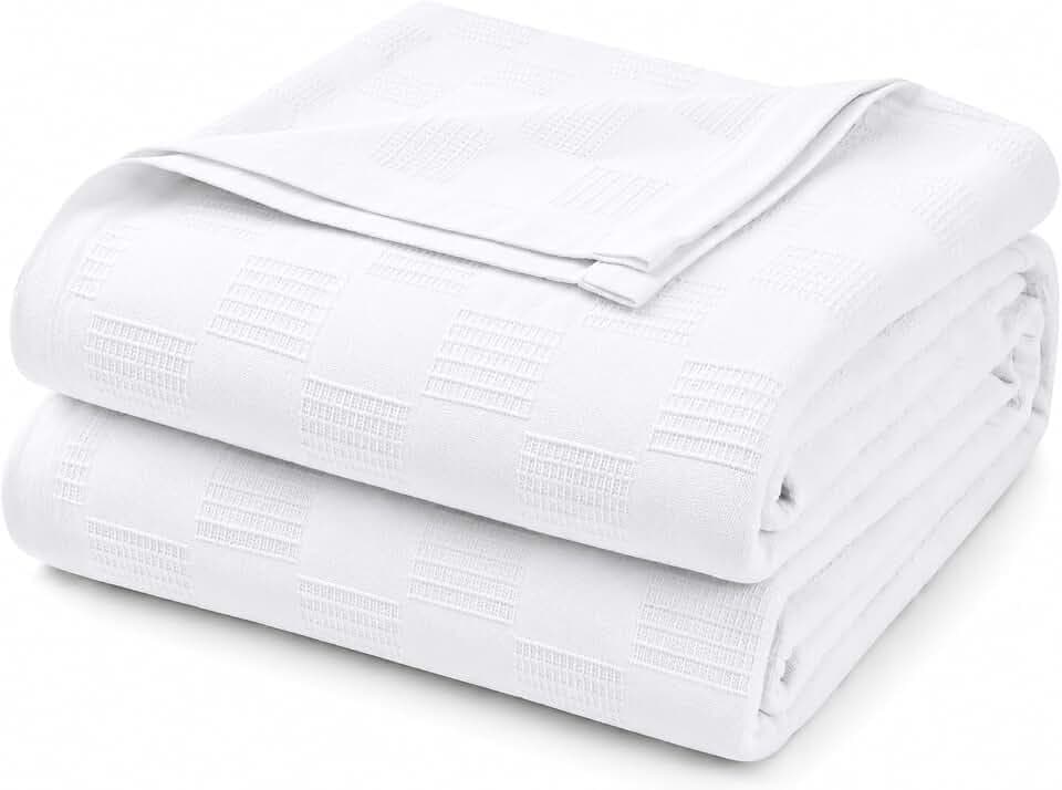 100% Cotton Blanket Queen Size Thermal Blanket (90"x90") - Lightweight & Breathable Cotton Blanket for Bed, Soft Cotton Throw Blanket for All Season Layering - Queen Bed Blanket