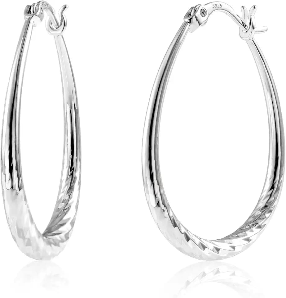 Silver Oval Hoop Earrings for Women 14K Gold Plated Hoop Earrings