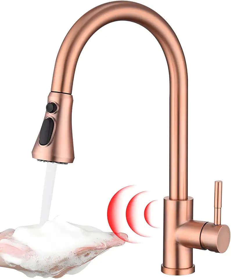 Touchless Kitchen Faucet with Pull Down Sprayer, Red Copper Motion Sensor Kitchen Sink Faucet Single Hole, Spot Resist Stainless Steel Single Handle Commercial Modern Faucet