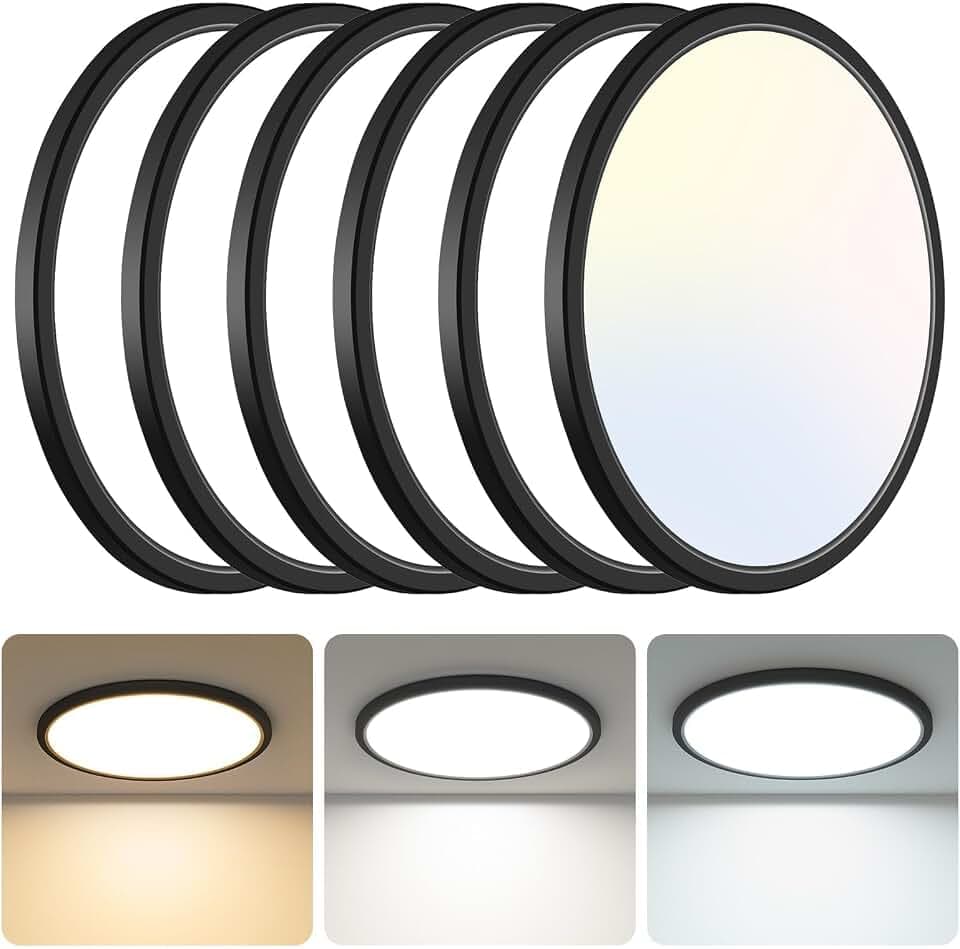 libtit 13 Inch Black Flush Mount Ceiling Light,6 Pack 3200LM 28W Ultra-Slim LED Ceiling Light,3000K/4500K/6000K Selectable Low-Profile Ceiling Light Fixture for Bedroom, Kitchen, Hallway, Workshop