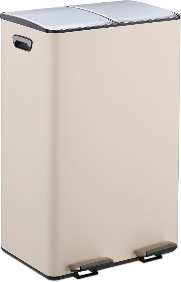 Relaxdays Mülleimer, 2 Fächer, je 30 Liter, beige/silber