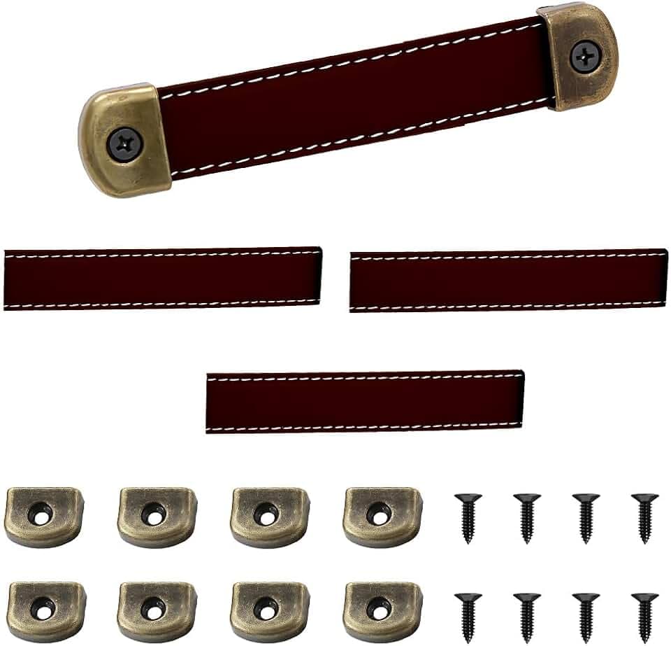 4 Stück Ledergriffe für Möbel, Schrank Griff Leder mit Schrauben, 14.3cm Griffe, Möbelgriffe, Vintage Möbelgriffe Knöpfe Kunstleder für Küchenschränke, Kleiderschrank, Bad (Braun)