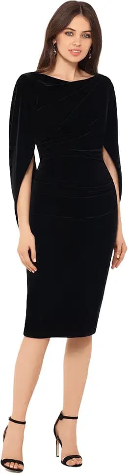 Betsy & Adam Women's Velvet Midi Cowl Neck Drape Back Dress