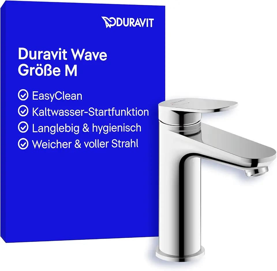 Duravit Wave Waschtischarmatur, Größe M (Auslauf Höhe 111 mm), energiesparende Waschbecken Armatur (FreshStart), Wasserhahn Bad, Chrom