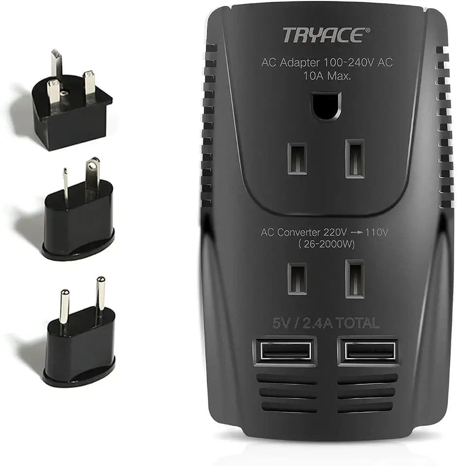 Upgraded 2000W Voltage Converter US to Europe for Hair Dryer Straightener -220V to 110V Converter for European Travel, 2300W Power Converter Adapter Combo with Dual USB for Tablet Camera Cell Phone