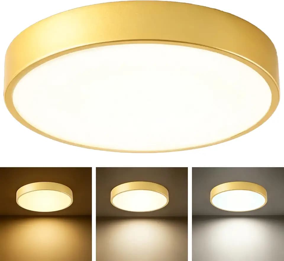 9 Inch Gold Metal Flush Mount LED Ceiling Light, 3000-5000k 20W Thin Round Modern Ceiling Light Fixture, Low Profile Ceiling Lamp for Bedroom, Living Room, Entryway, Bathroom, Kitchen