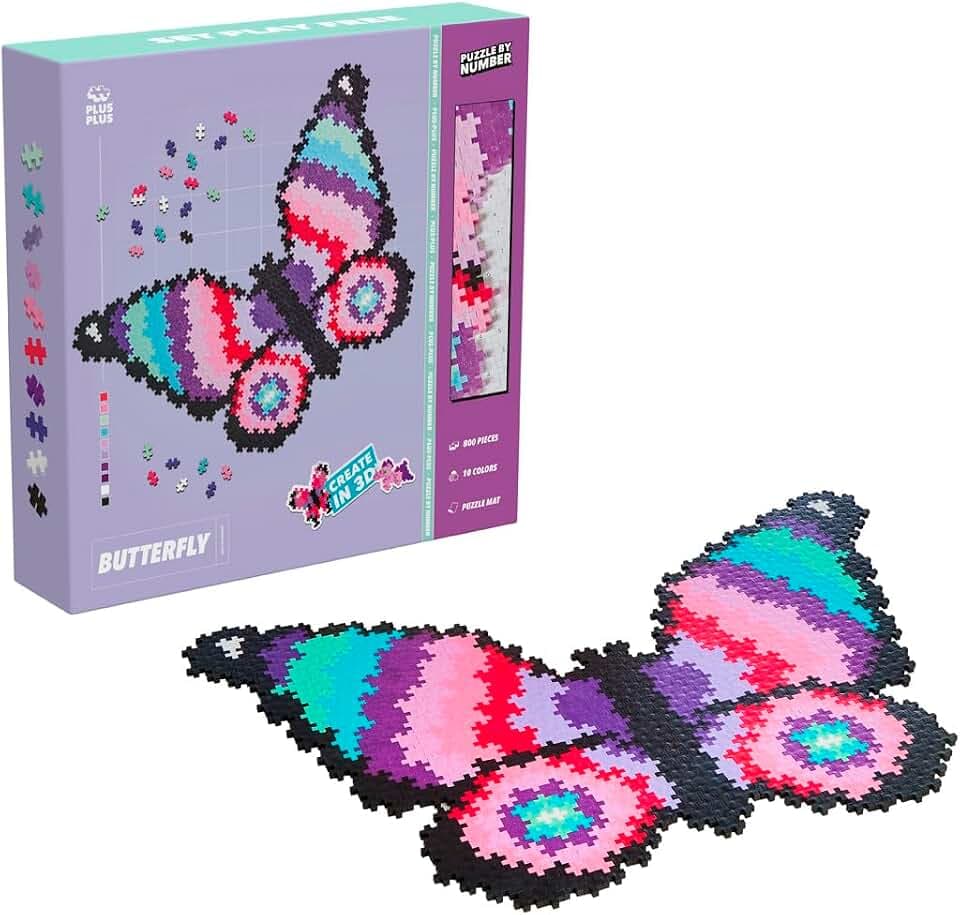Plus-Plus 9603915 Geniales Konstruktionsspielzeug, Puzzle Schmetterling, Kreativ-Bausteine, 800 Teile