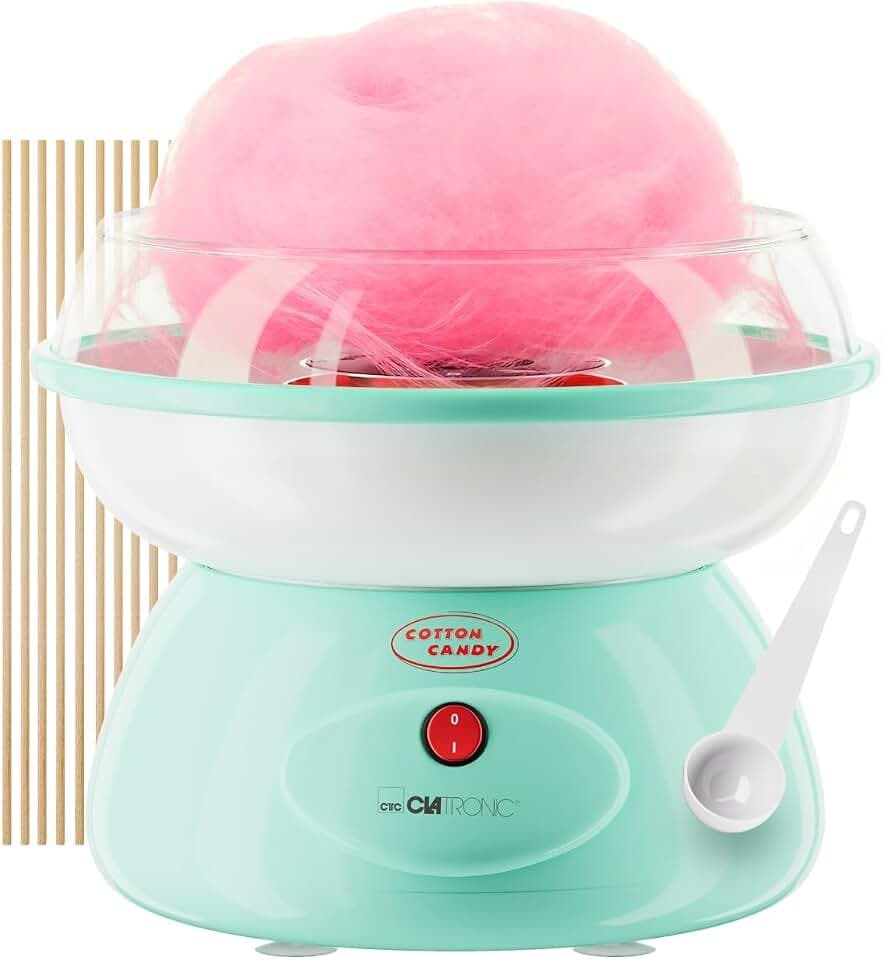 Clatronic® Zuckerwattemaschine | für Zuckerwatte in wenigen Minuten | inkl. Messlöffel und 10 Holzstäbchen | Spritzschutz | Zuckerwatte Maschine 500W | Cotton Candy Machine | ZWM 3478 mint