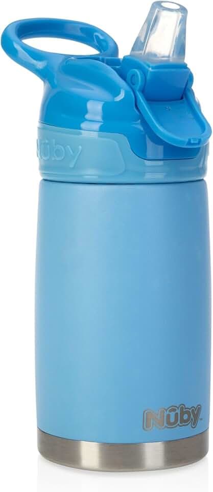 Nuby Flip-It Isolierte Edelstahl-Trinkflasche, 300 ml, ab 18 Monaten, Blau