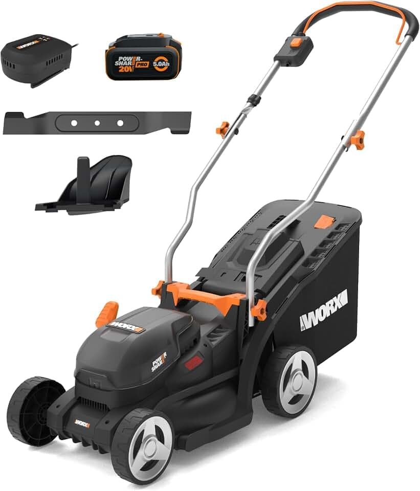 Worx Cordless Lawn Mower, 20V 14" 2-in-1 Grass Mower for Lawn Care, WG733.1