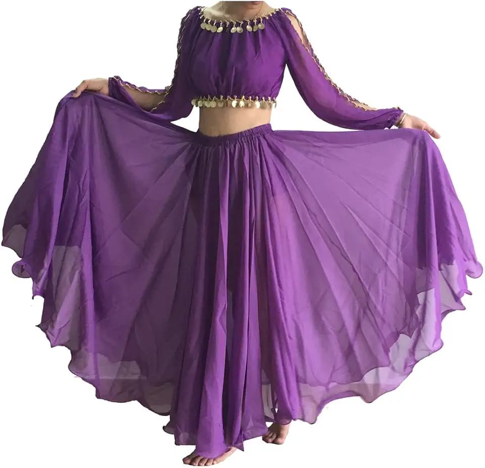 Wuchieal Damen Bauchtanz-Rock, Tribal-Chiffon, voller Rock, Lob Tanzrock, mexikanischer Rock
