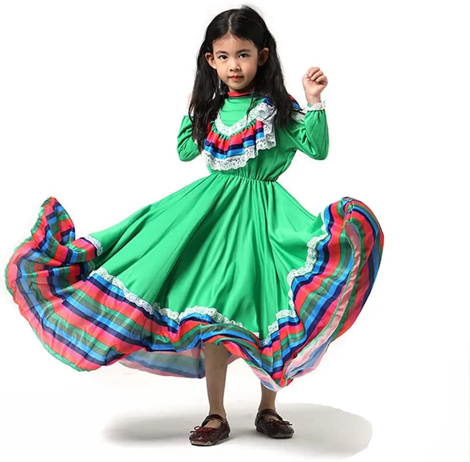 CAFELE Girls Mexican Traditional Dress National Style Dancer Fancy Princess Dress Halloween Carnival Birthday Party Costumes
