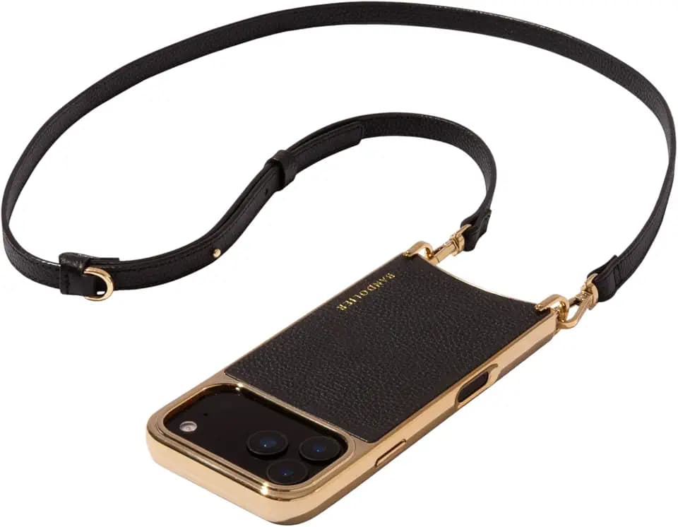 Bandolier Rayna Leather Crossbody Phone Case iPhone 16 Pro Max Black/GLD