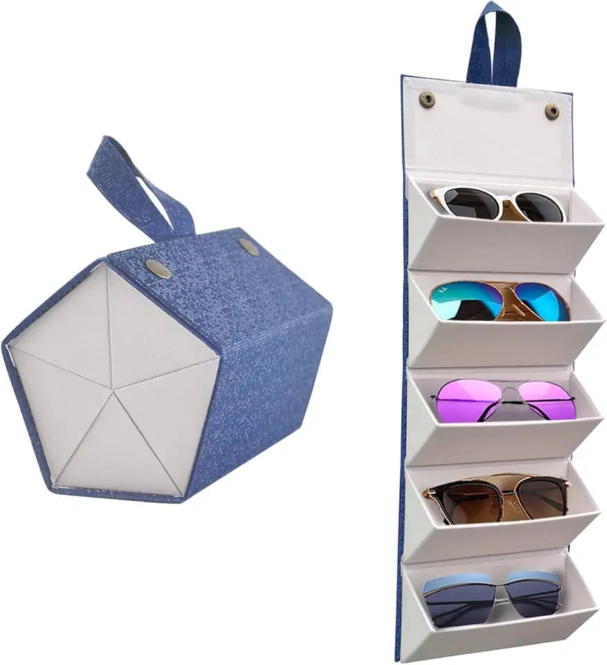 Kenpal Sunglasses Storage Organizer Holder Foldable Travel Case with 5 Slot Compartments for Multiple Glasses