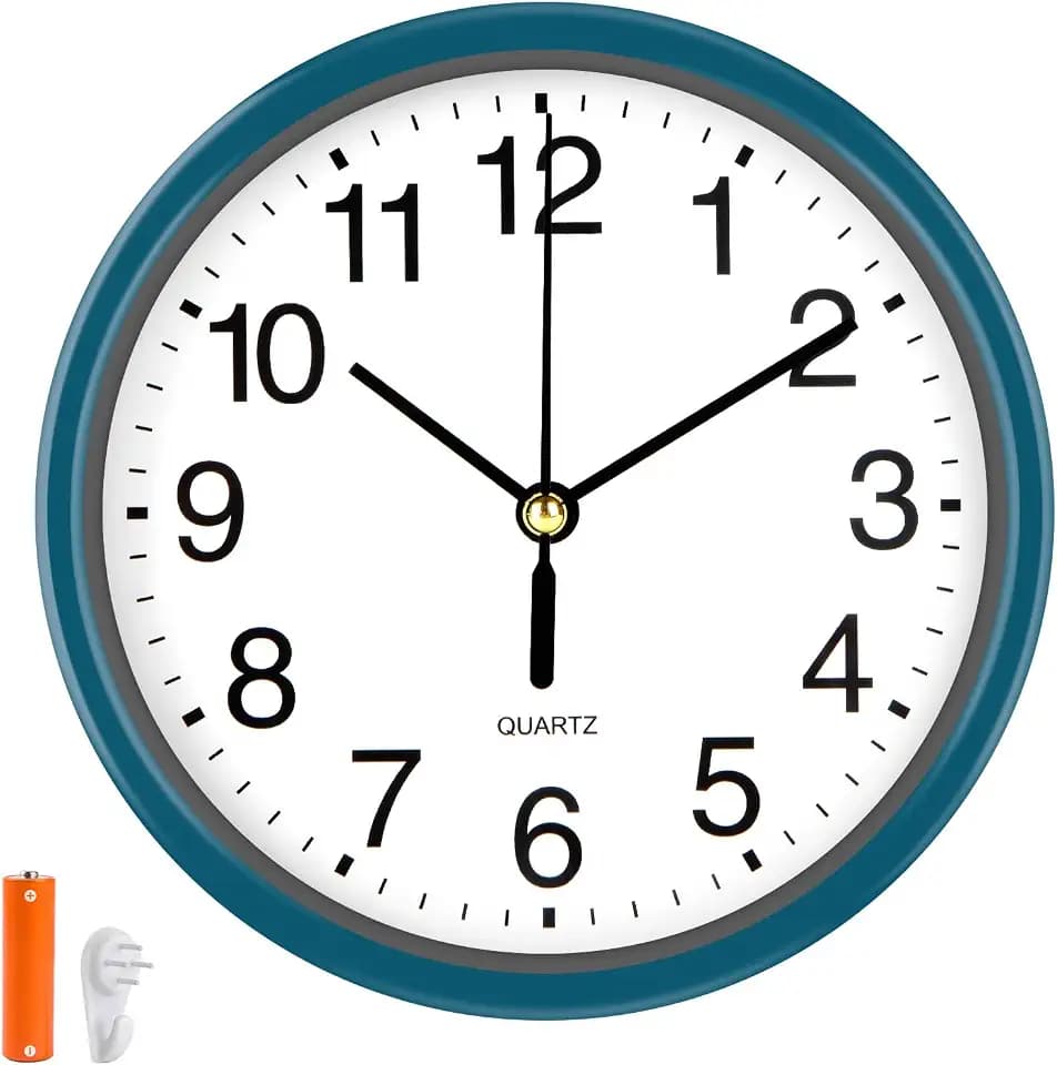 Silent Wall Clock Non Ticking, 6 Inch Wall Clocks Battery Operated, Small Analog Clock for Bedroom Home Office Kitchen Bathroom School, Easy to Read(Blue)