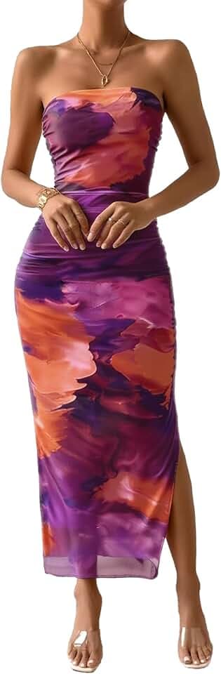Women's Summer Strapless Dresses 2025 Maxi Bodycon Tube Top Dress Floral Beach Vacation Clothes for Women