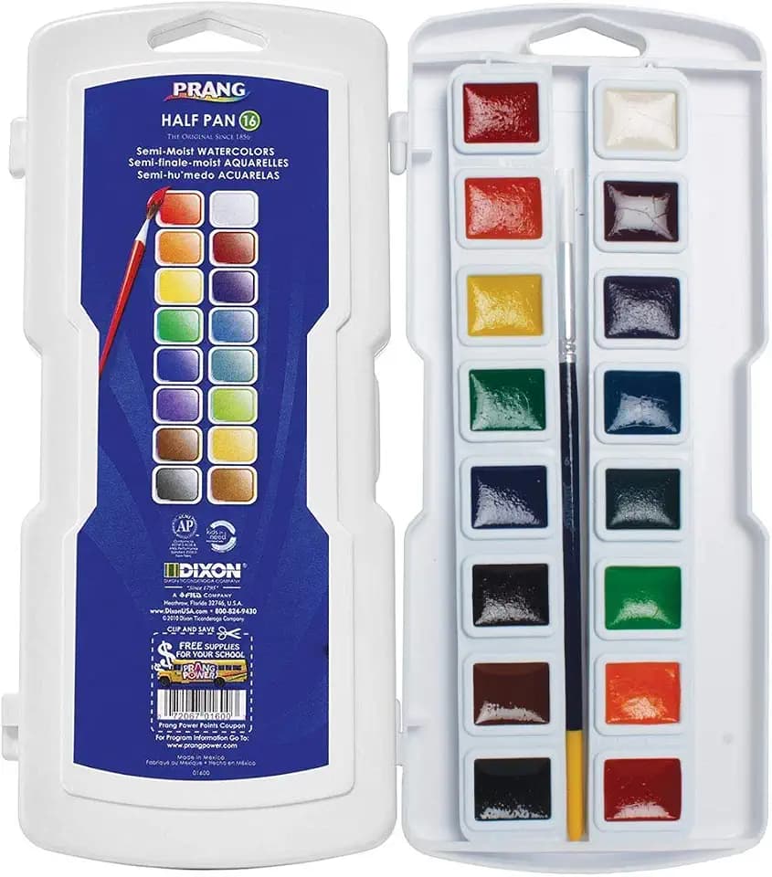 Prang Half Pan Watercolor Set, 16 Assorted Colors and 1 Brush