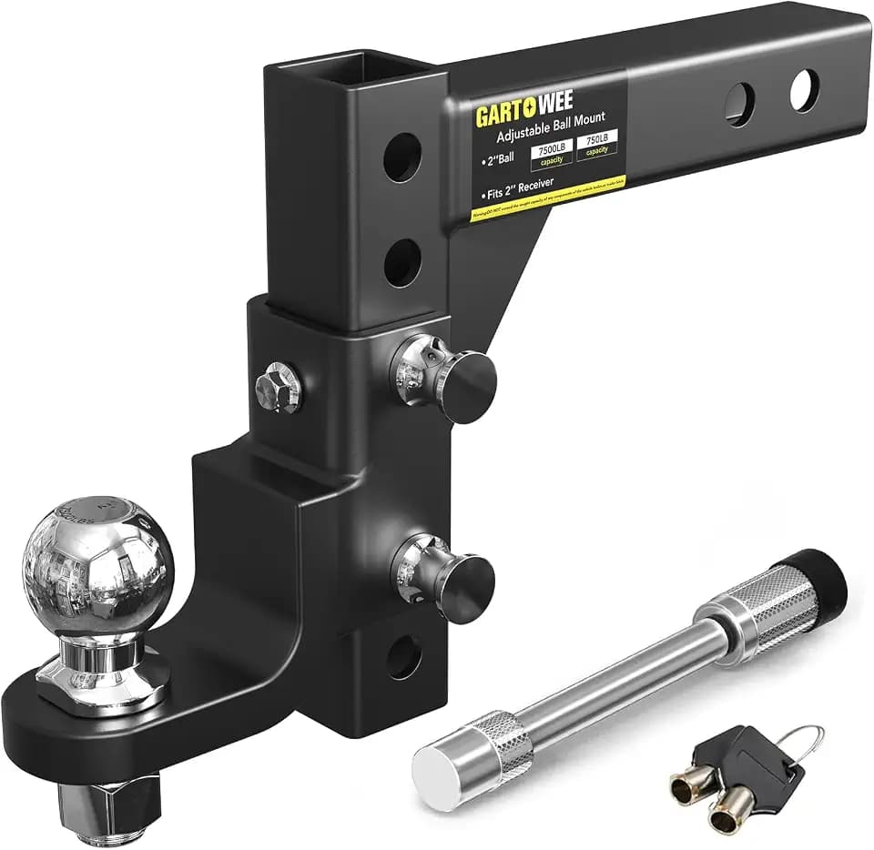 Adjustable Trailer Hitch Ball Mount with 2-Inch Tow Ball, Fits 2in Receiver, Drop Hitch 7500 lbs with Pin Heavy Duty Tow Hitch