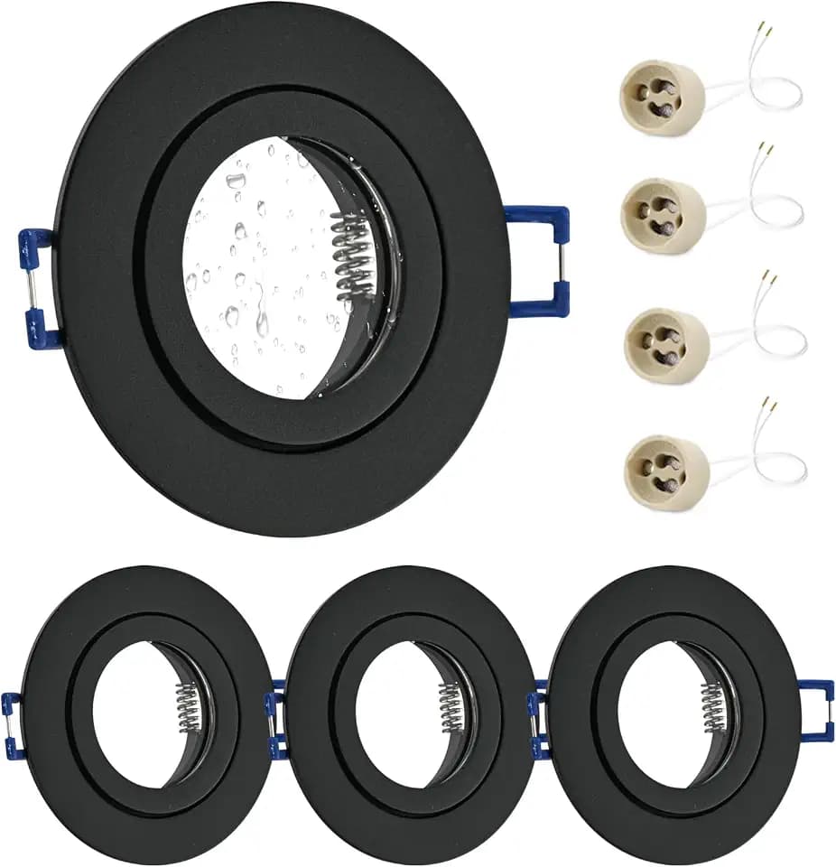 GeyouLux 4x Einbaustrahler GU10 Einbaurahmen IP44 Schwarz Lochmaß 65-75mm