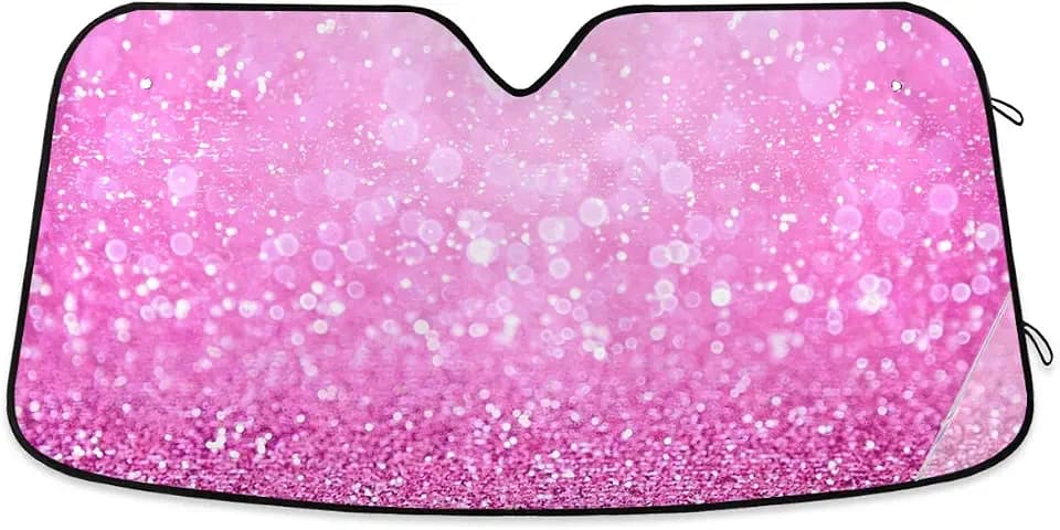 Pink Glitter Sparkle Print Car Windshield Sun Shade Block UV Rays Sun Visor Protector Accordion Folding Sunshade Keep Vehicle Cool & Damage Free,Easy to Use,Fits Windshields of Various Sizes