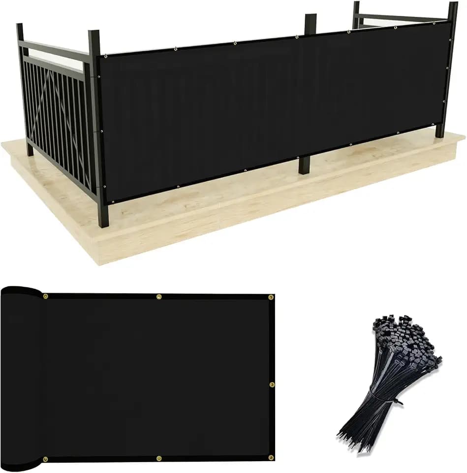 UPGRADE Balcony Privacy Screen Fence Commercial Shade Cover 3' x 16' with Ties Durable and UV Resistant Perfect for Deck Patios-Black, Customizable
