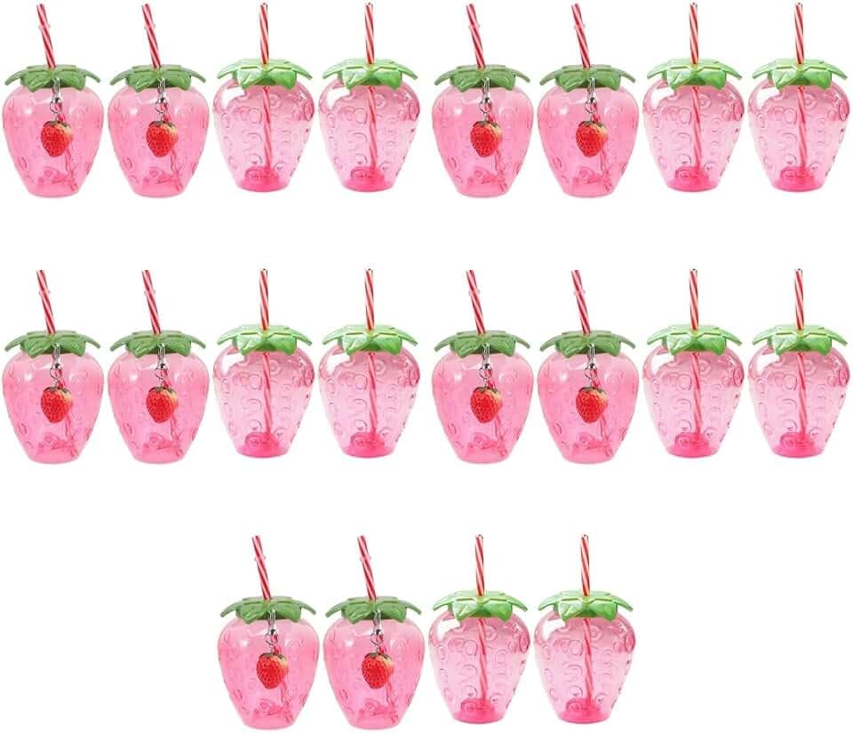 DOITOOL 20 Pack Strawberry Cups with Lids and Straws, 500 ml Party Tumblers