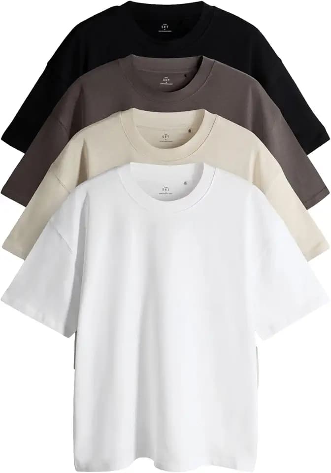 THE SET Herren Oversized Fit T-Shirts aus Baumwolle, 4er-Pack