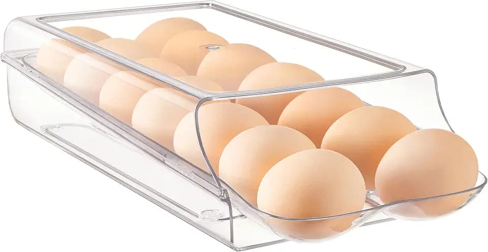 Vtopmart 1 Pack Egg Holder for Fridge, Automatic Rolling Egg Container