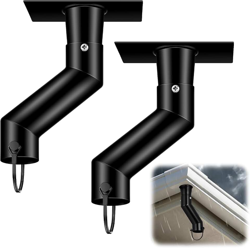 2 Pack Rain Chain Gutter Adapter Kit Installation 7inch Rain Chains for Gutters Chain Downspout Curved Spout Iron for Gutter Downspout Outlet (Black)
