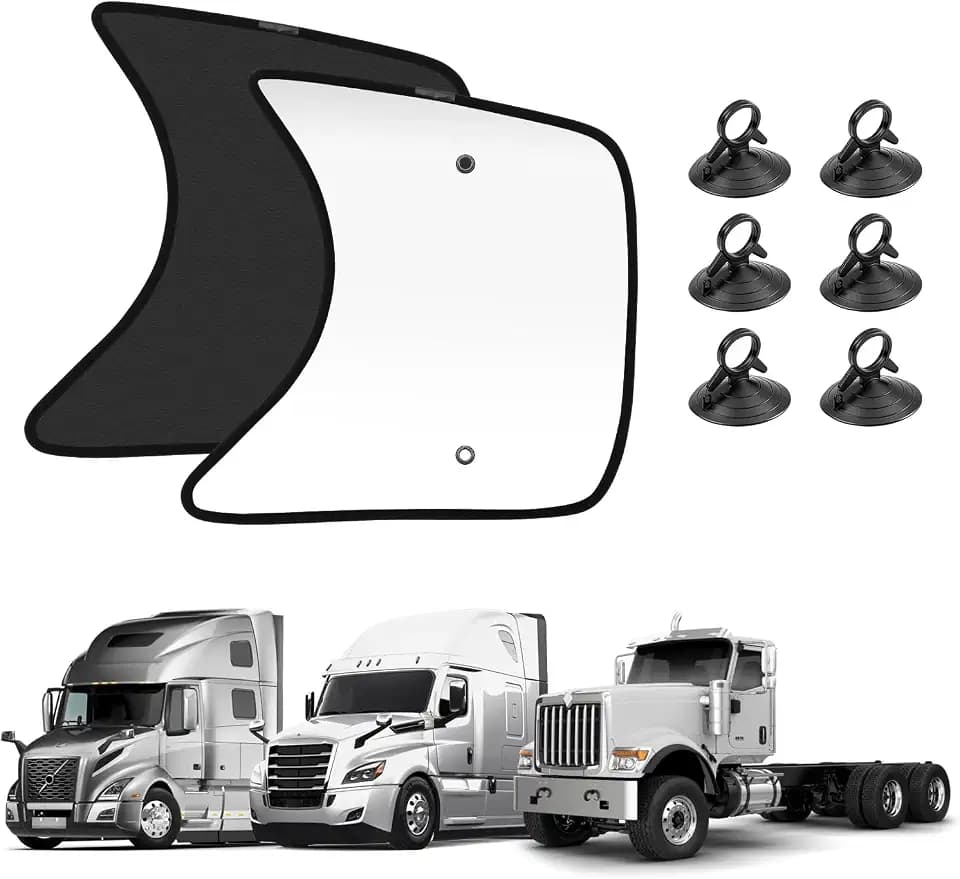 KUST 2PCS 23''*21.6'' Side Window Shades for Semi Truck/Heavy Duty Truck - Freightliner Cascadia, Volvo, Mack, Kenworth, Peterbilt, International LT, Western Star - Silver & Black Window Shades