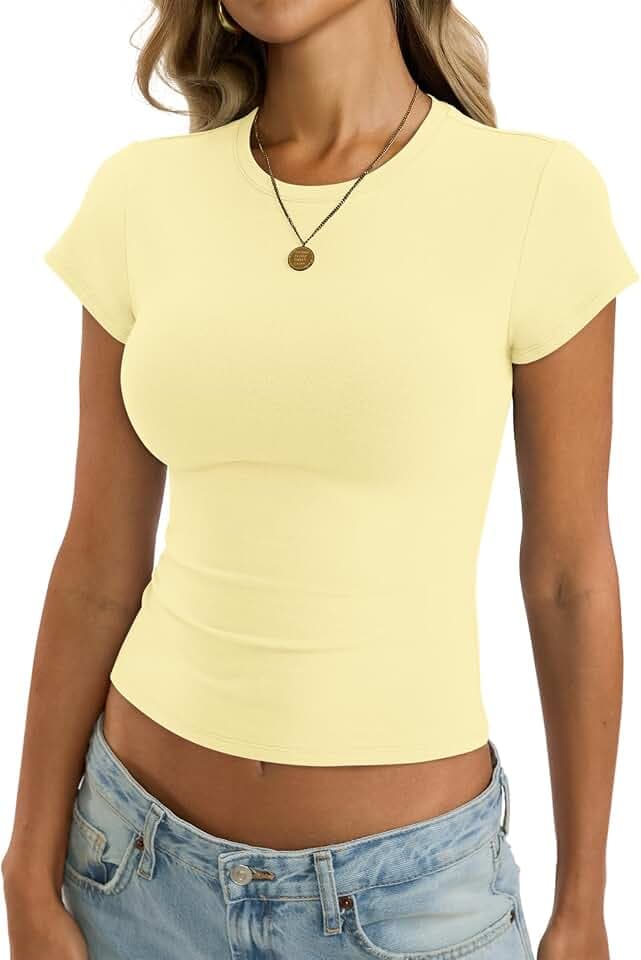 EasyGala Womens Cotton Crop Baby Tee Basic Crew Neck T Shirts Fitted Going Out Tops Summer Cute Gym Workout Clothes 2026