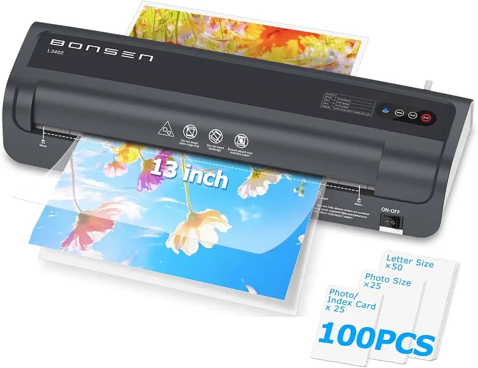 Laminator Machine, Bonsen 13 Inch Wide Thermal Laminator with Never Jam Technology, A3 Laminating Machine with 100 Laminating Sheets for School, Office and Home, Black (L3402)