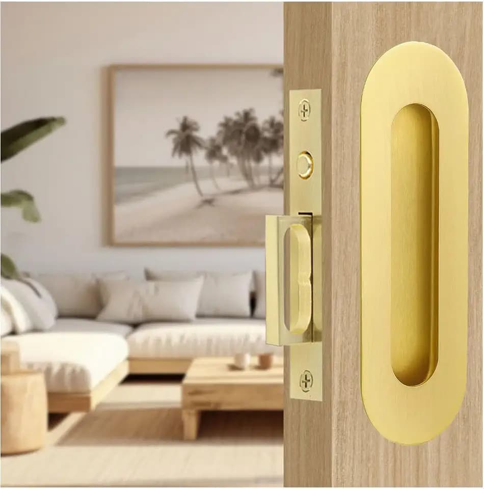Sliding Pocket Door Handles,4.72 inch Recessed Flush Finger Pulls,304 Stainless Steel Pocket Door Hardware, Hidden Edge Pull with Push Automatic Bounce Switch,Gold